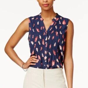 Charter Club Navy Blue with Pink Butterfly Print Sleeveless Top‎ - Large